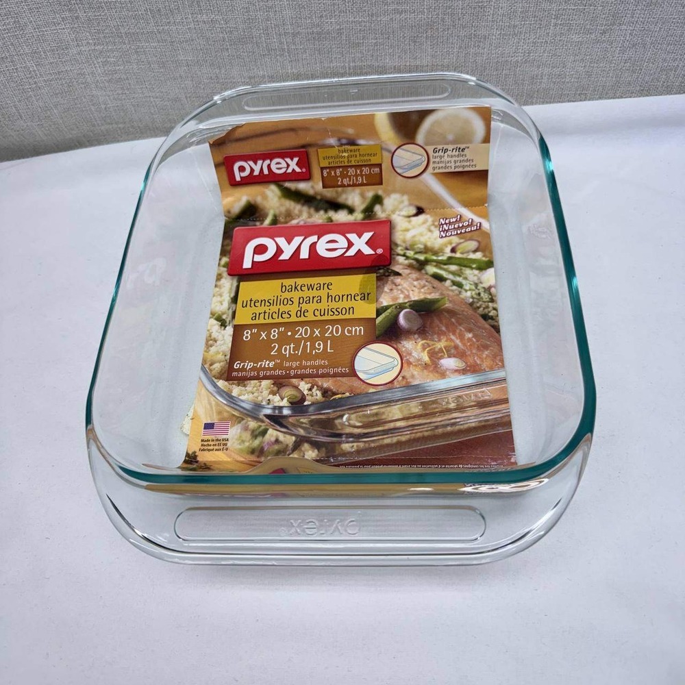 Pyrex Grip-Rite 8x8 Glass Baking Dish 2 Quart Square Clear Casserole Pan New